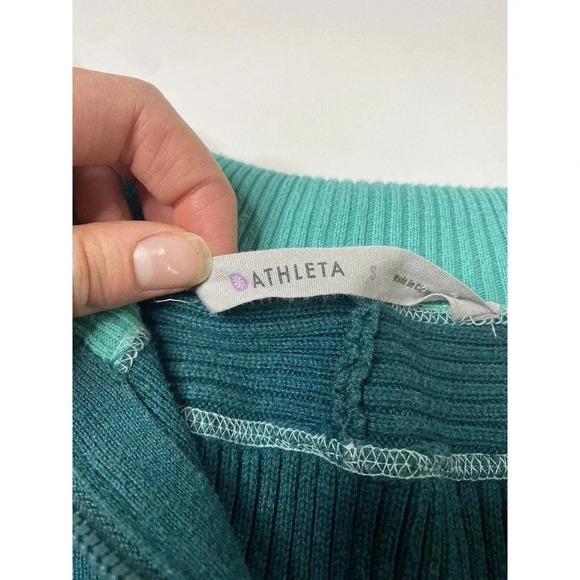 Athleta Sidestep Half-Zip Pullover Sweater Women's Small Green Thumbholes Cotton - Picture 3 of 10